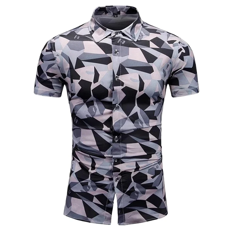 

Vintage Men Vintage Elastic Shirts Summer Tactical Geometric Printed Mercerized Cotton Work Shirt Mens Military Camisas Blusas