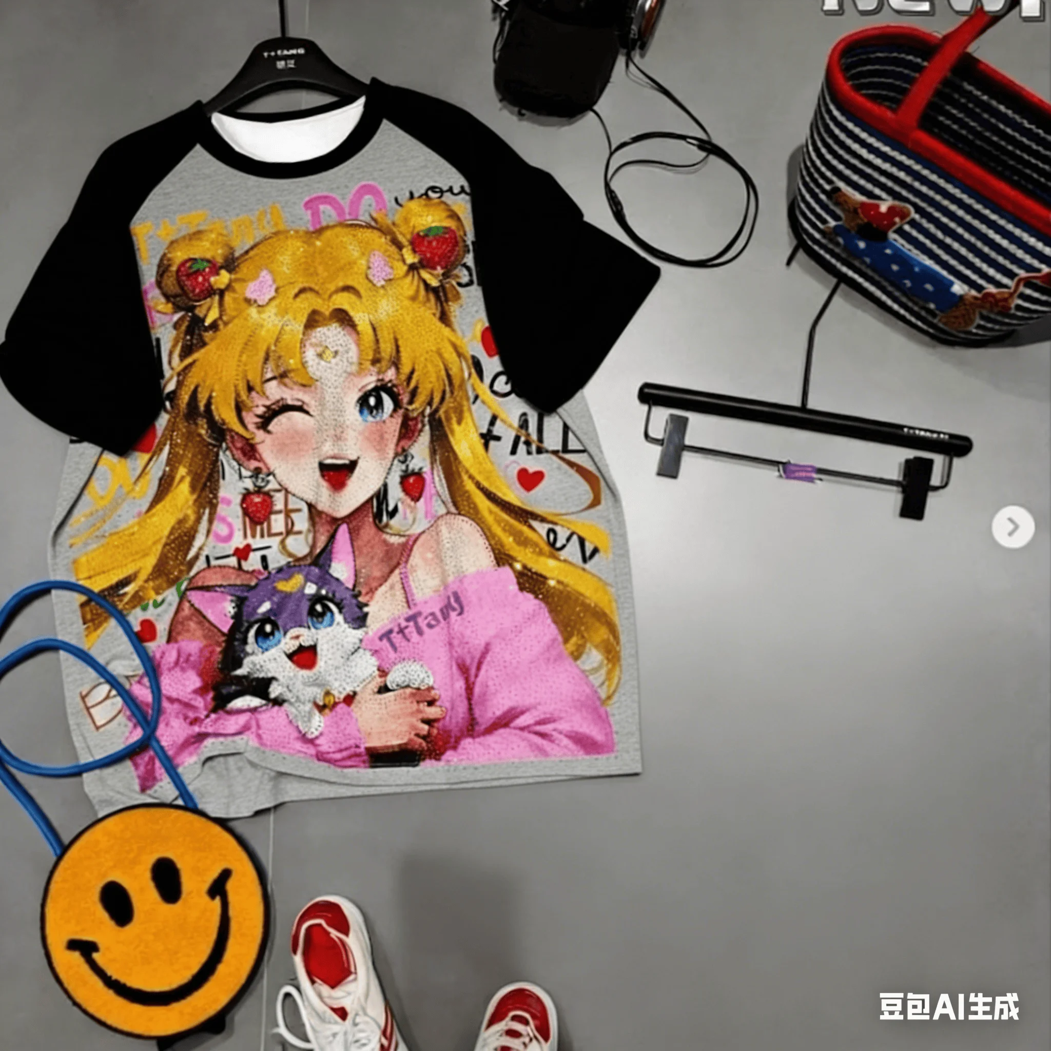 Little Rabbit in Graffiti! Adult and Children's Sailor Moon 3D Printed T-shirt, Fun Harajuku Style Y2K, Shorts, Friends
