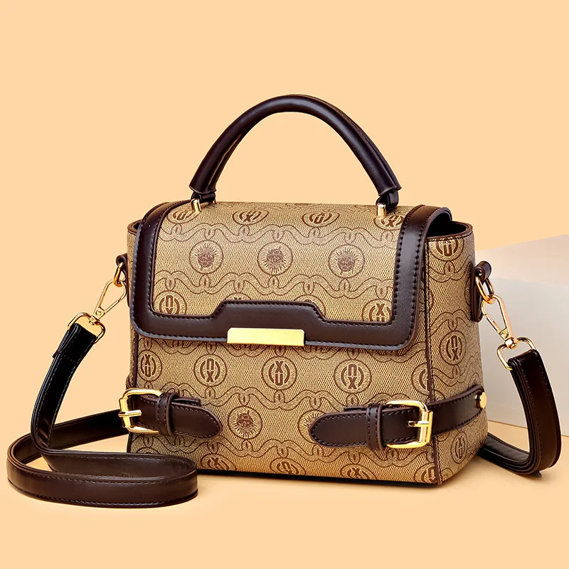 

2025 Новая роскошная ретро-сумка через плечо с монограммой - квадратная сумка с контрастным принтом, винтажная шикарная сумка через плечо для женщин