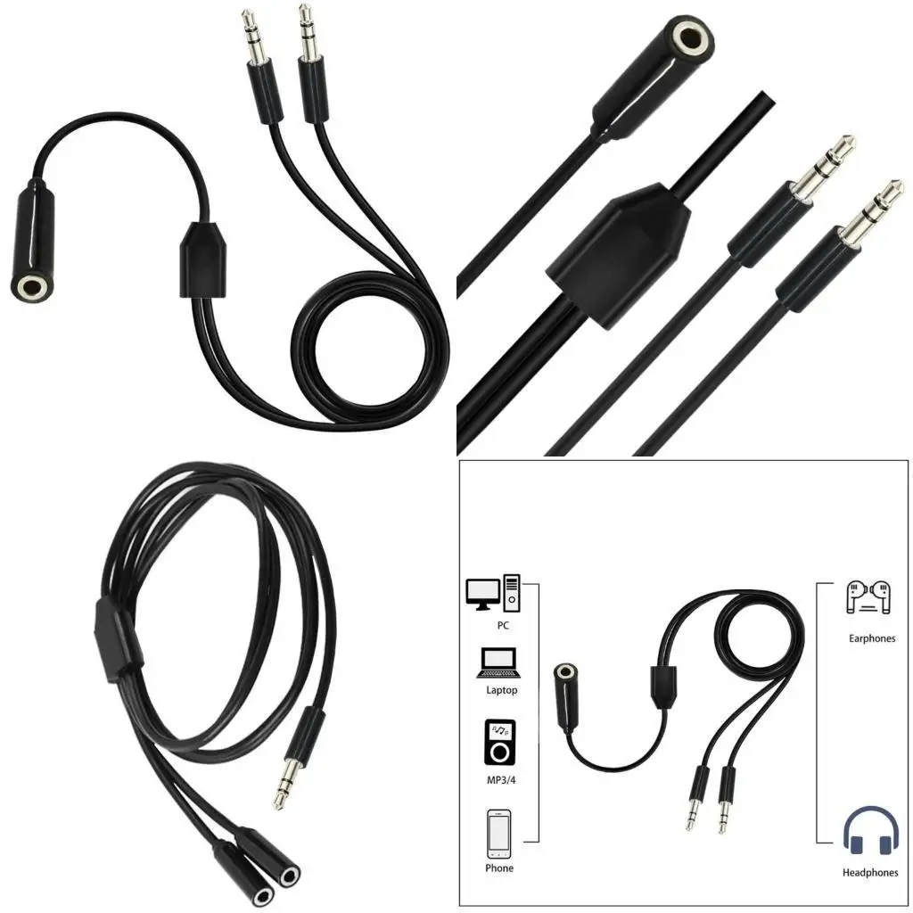 

652F 2 in 1 Headsets Adapter Microphones Headphone Splitter 3.5mm Male/Female to 2 Female/Male Adapter Cable for Smartphones