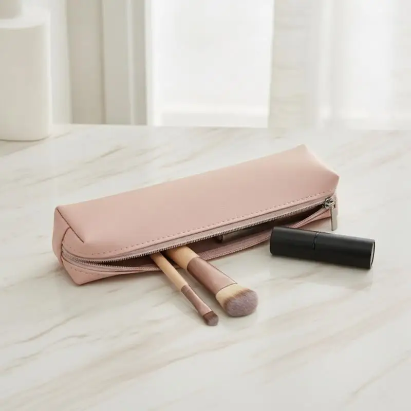 Fashion PU Leather Pen Bag Large Capacity Simple Water Dirt Proof Stationery Box