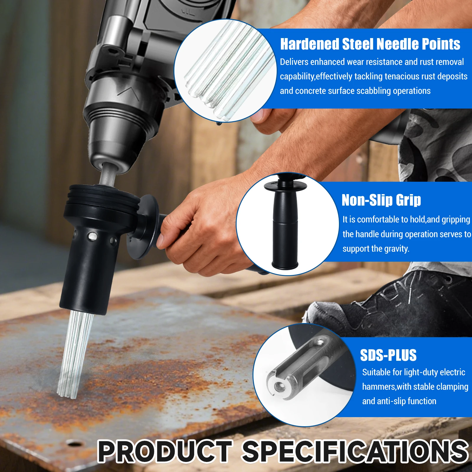 SDS Plus Hammer Drill Adapter 18-Prong Electric Needle Scaler for Paint Stripping Rust Concrete Removal Air Tool Alternative