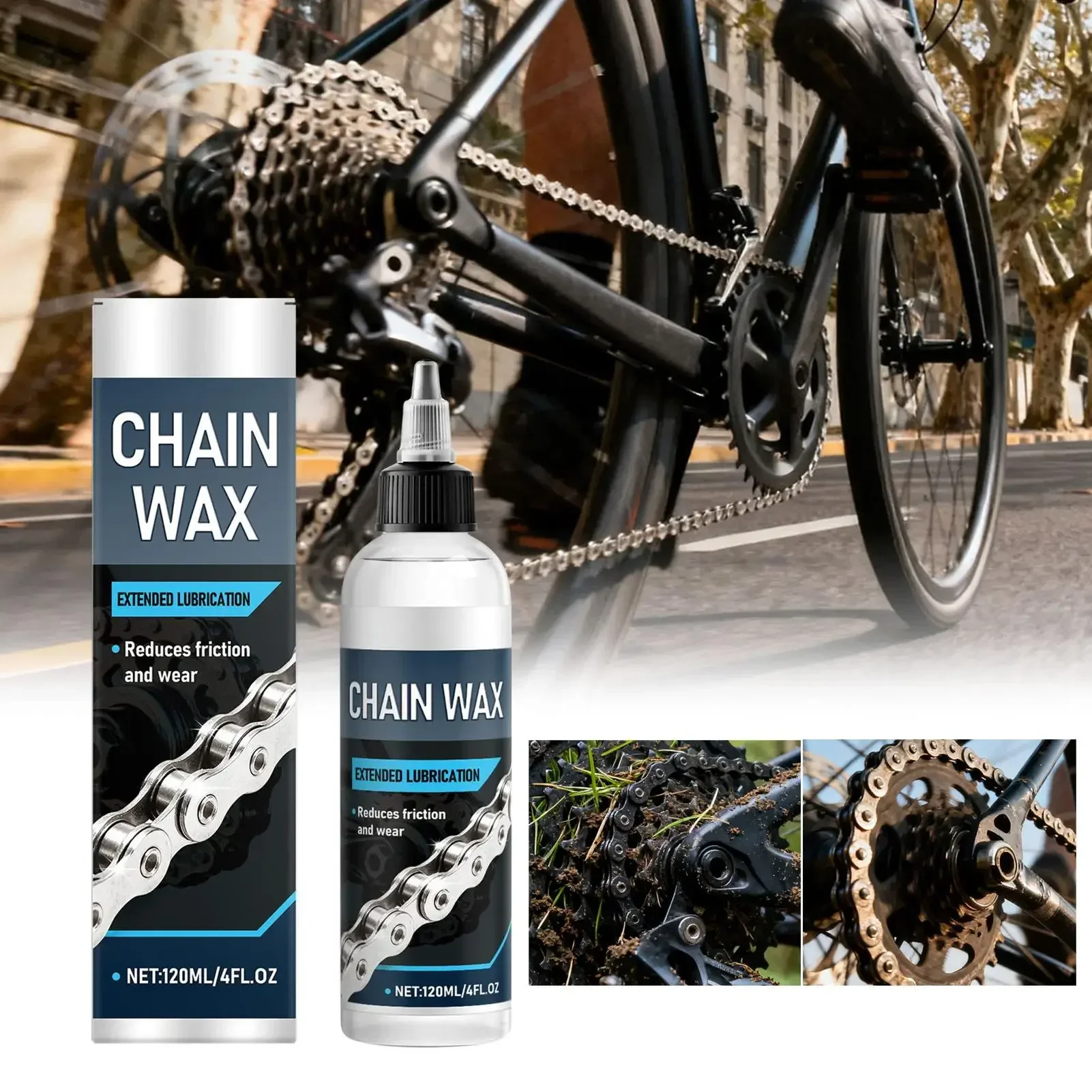 120ml ワックスベースのバイクチェーン潤滑剤 MTB オートバイ用潤滑剤 ドライ/ウェットコンディション対応 チェーンクリーナー メンテナンス