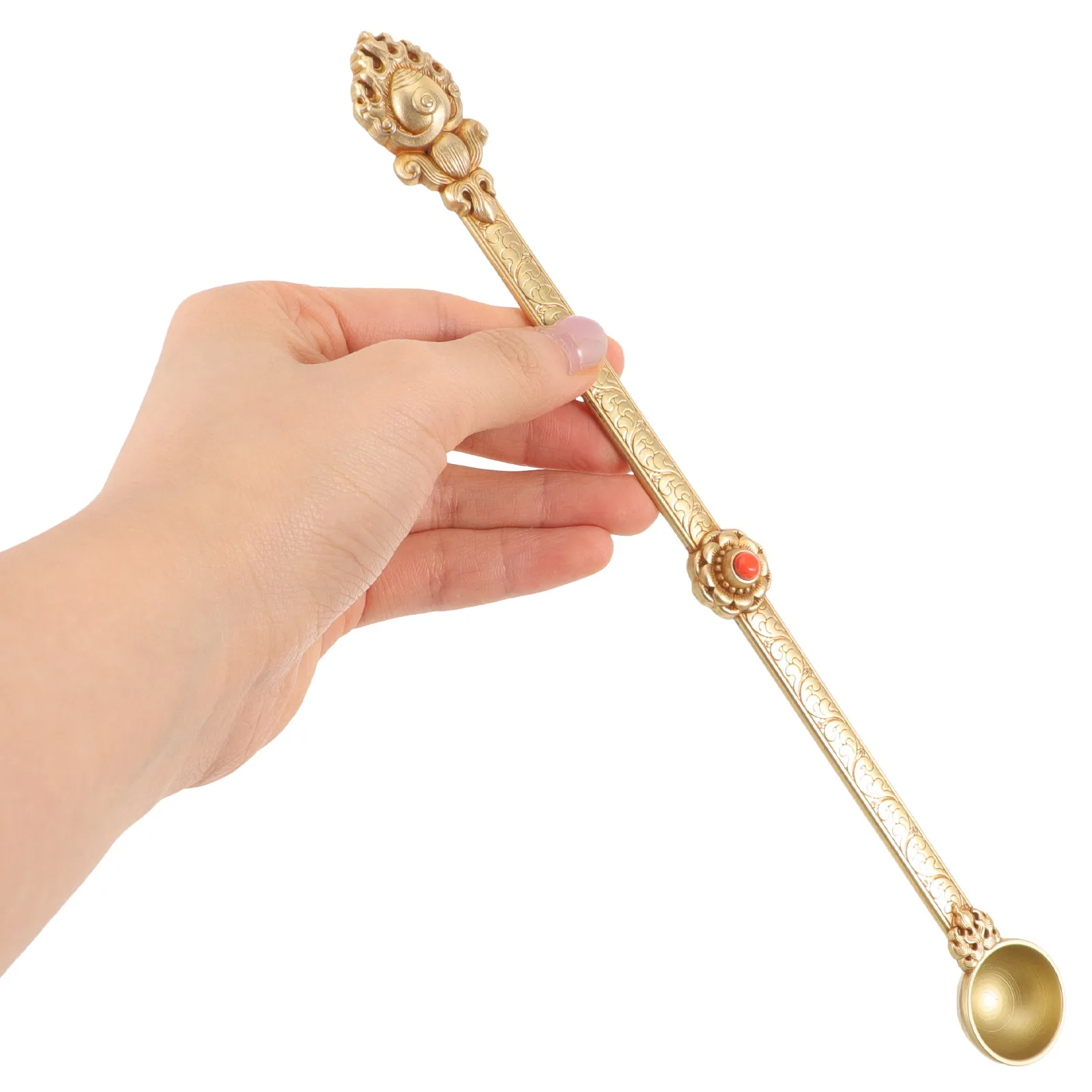 

Crafted Brass Spoon for Pouring Ghee during and Buddhist Rituals Pure Brass Ghee Spoon Religious Ethnic Decor