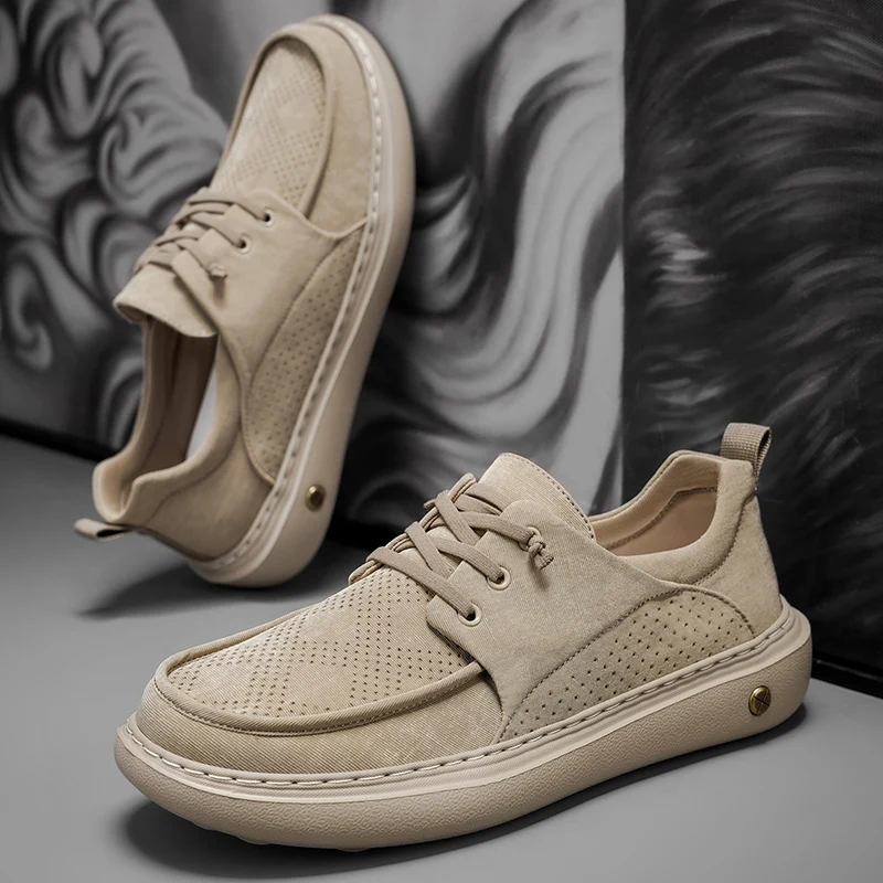 

Men's Black Leather Sports Shoes Breathable Casual Lace Up Thick Soled Shoes Outdoor Walking Fashion Shoes Designer Shoe Loafers