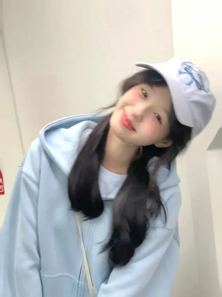 Blue Hoodie Sweatirt Women's Loose American College Sle Cardigan Coat Spring Autumn New Arrival Comfortable Fufu Lazy Sle