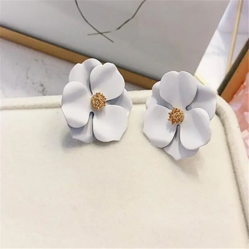 New Korean Flower Dangle Earrings Elegant Double Floral Mixed Color Earrings For Women Girl Beach Party Earring for woman