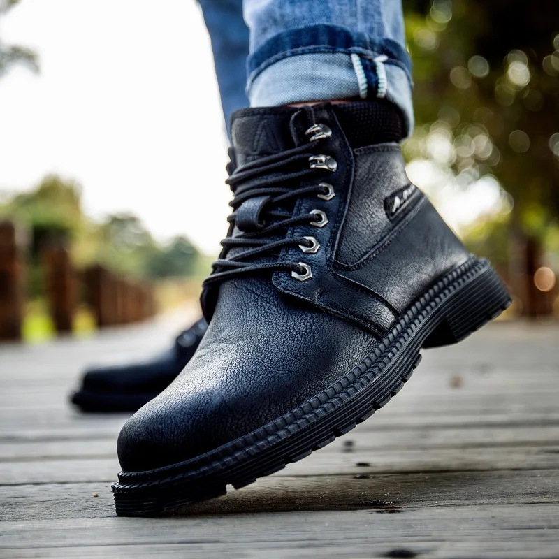 Men Boots Outdoor Leather Ankle Boots High Top Casual Boots Designer Male Work Boots Classic Handmade Steel Toe Cap Boots view 2