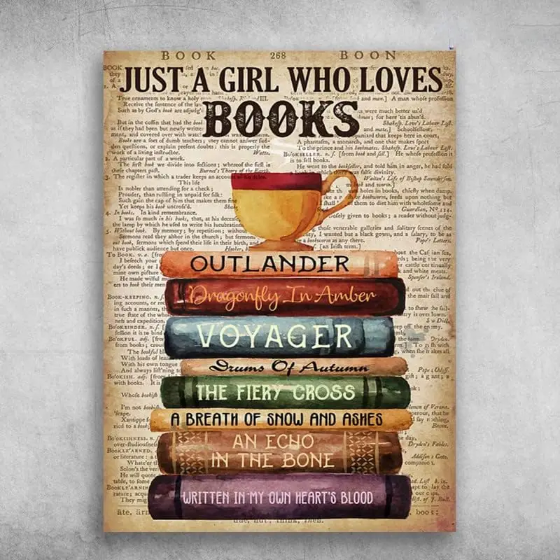 Home Decoration Tin Signs Read Book with Drinks Just A Girl Who Loves Books Outlander Dragonfly in Amber Voyager Tin Sign Home P
