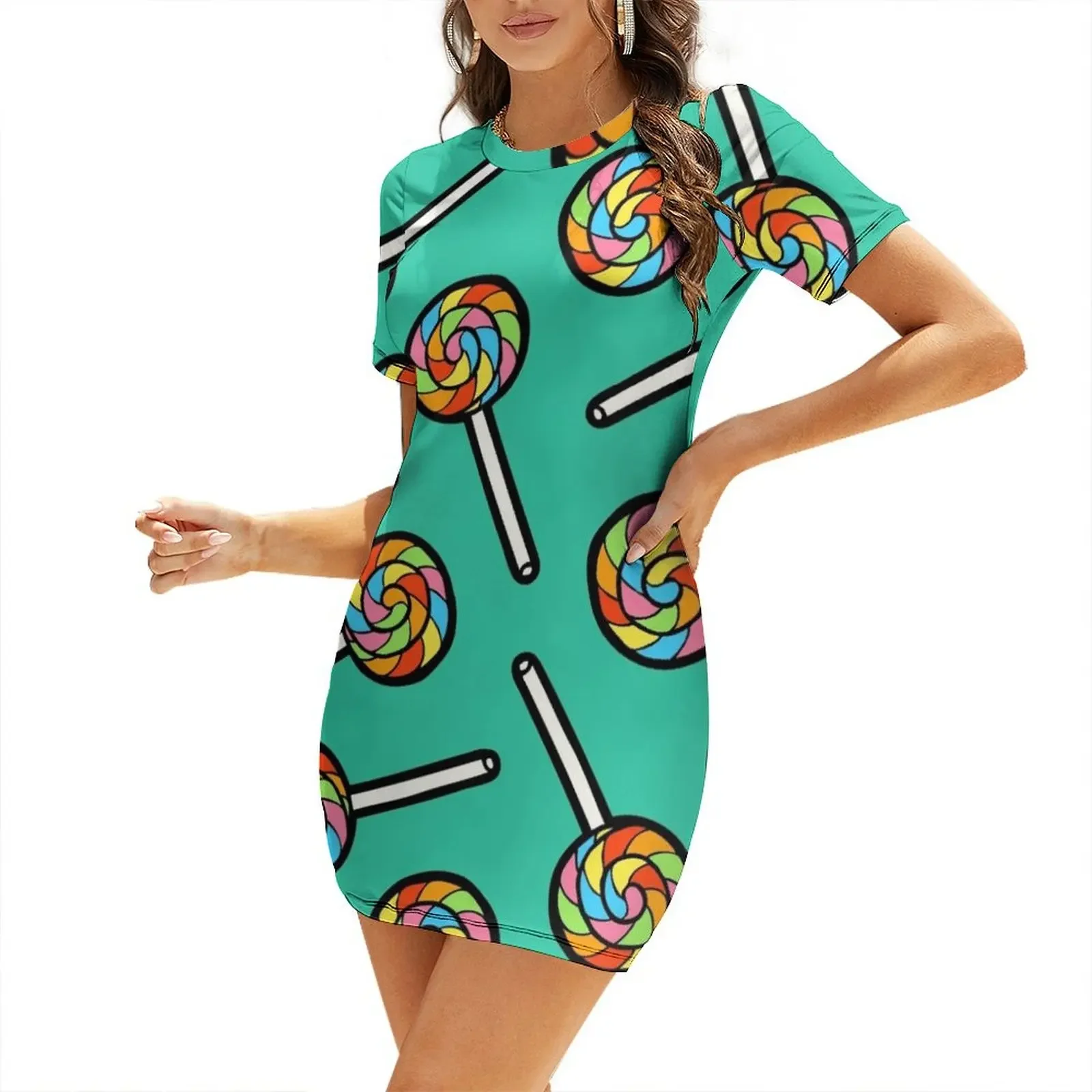 

Rainbow Lollipop Pattern Short-Sleeved Dress summer dress daily Dresses for wedding party Casual dresses Dress