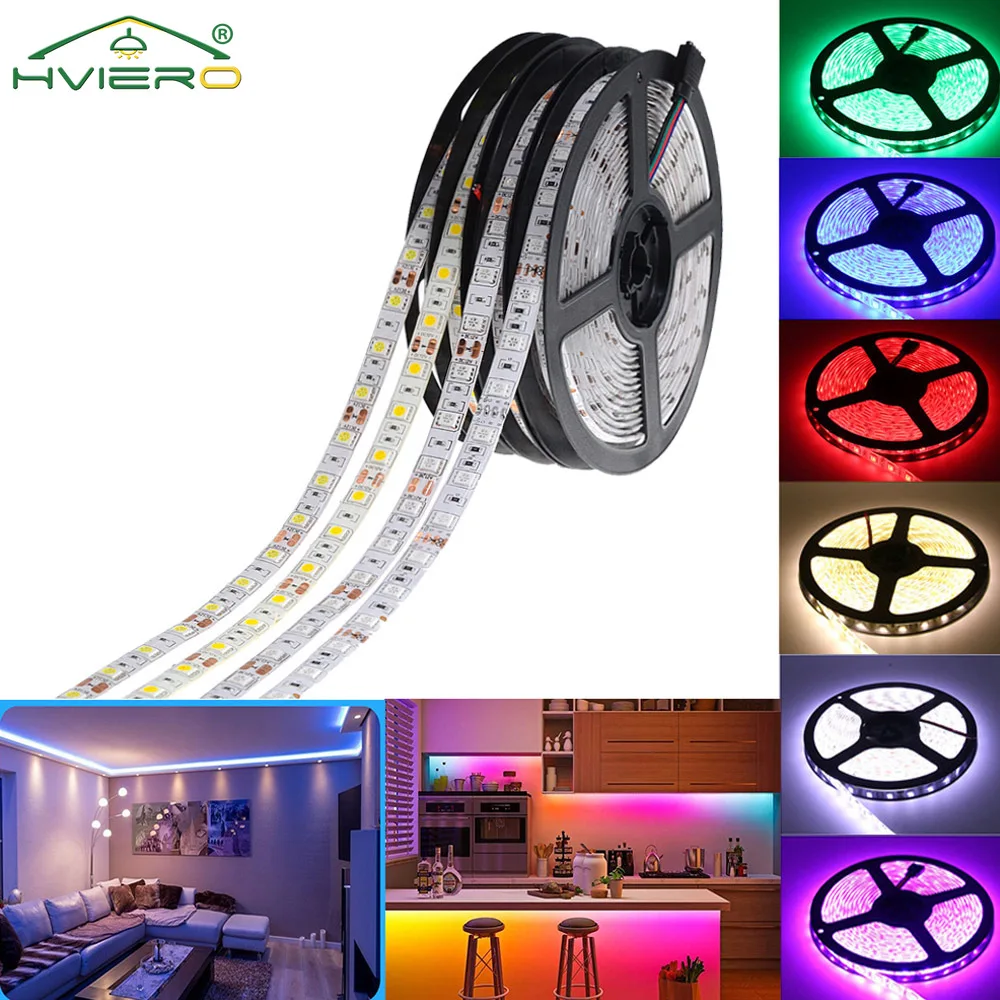 

LED Strip Lights 5M RGB 5050 150SMD Flexible Ribbon Tape Diode DC 12V Decoration Light BackLight Lamp Night Bedroom Atmosphere