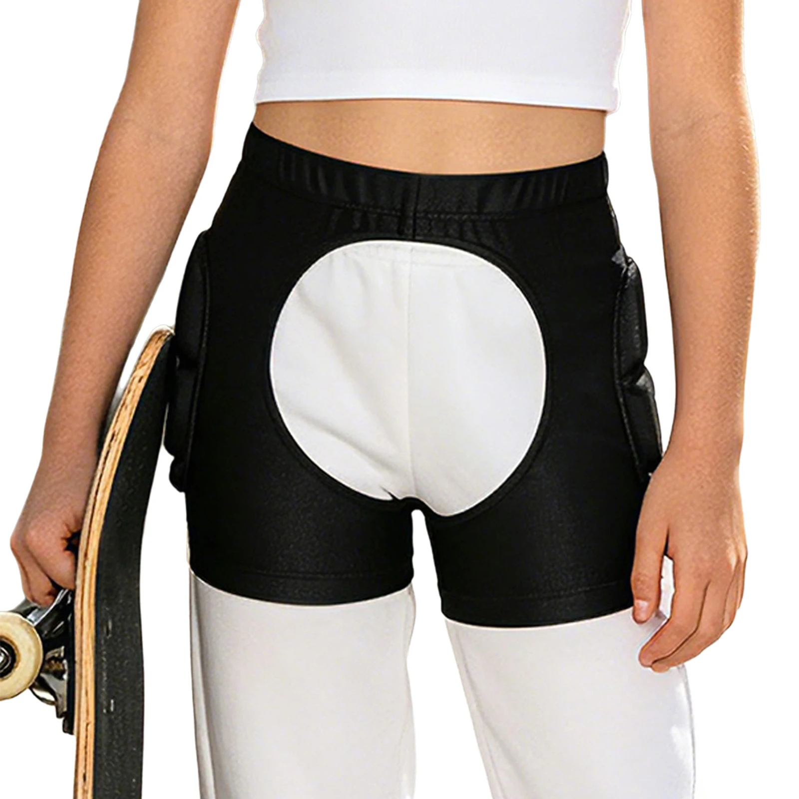 Girls Boys Butt Hip Padded Skateboarding Shorts Cutout Front Skating Snowboarding Short Pants Bottoms view 3