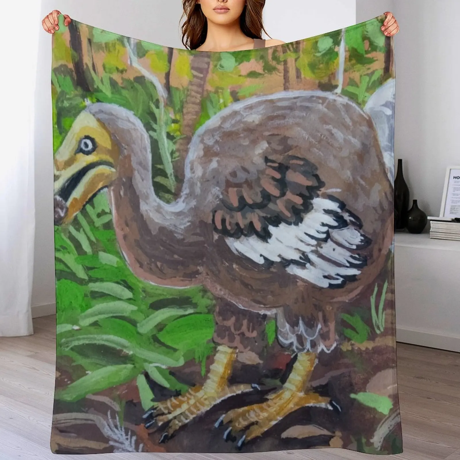 Dodo Gouache Painting Throw Blanket Shaggy Retros Blankets