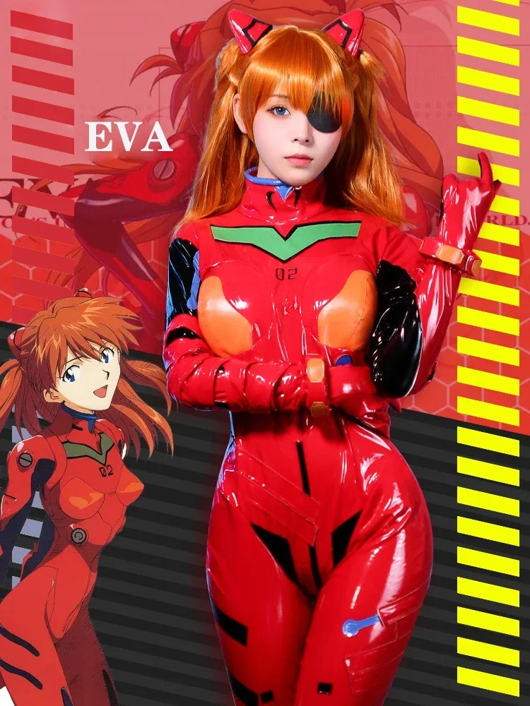 New Eva Shikinami Asuka Langley Soryu Jumpsuits Suit Bodysuit For Women Anime Asuka EVA PU Jumpsuits Cosplay Costume 2026