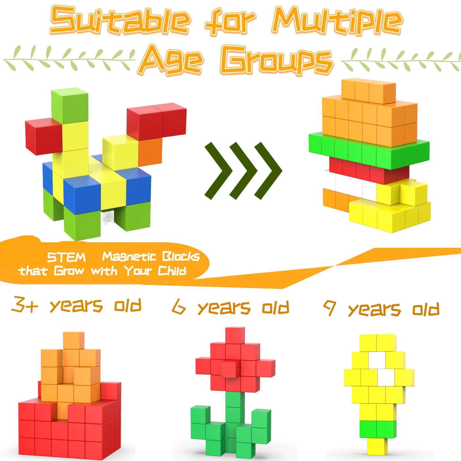 48 قطعة كتل مغناطيسية هدايا لعمر 3 4 5 6 سنوات، مكعبات بناء مغناطيسية للفتيات والفتيان