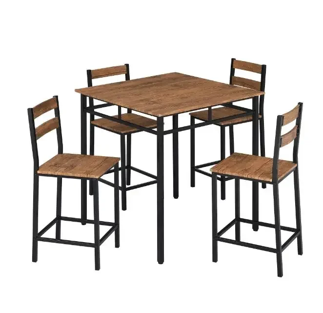 Vintage Oak 5 pieces dinning table set iron leg bar table set for living room