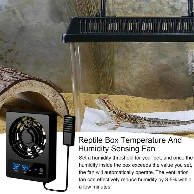 A29F-Smart Cooling Fan For Reptile Tank With LED Display Strong Wind Ventilation Fan Low Noise Cooling Fan