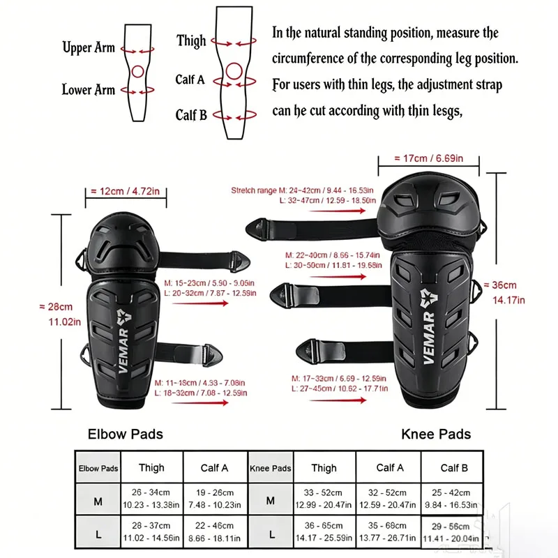 VEMAR Motorcycle Knee Elbow Protective Pads 4PCS Set Leg Cover Armor EVA Shock Absorption Motocross Riding Protective Gear Items