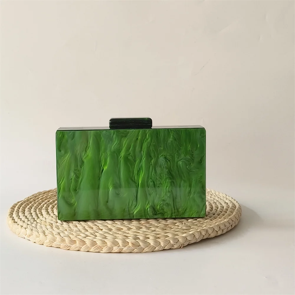 Green Marble Striped Patchwork Women Acrylic Day Clutch Wedding Bridal Handbags Small Evening Bags Party Birthday Cocktail Purse