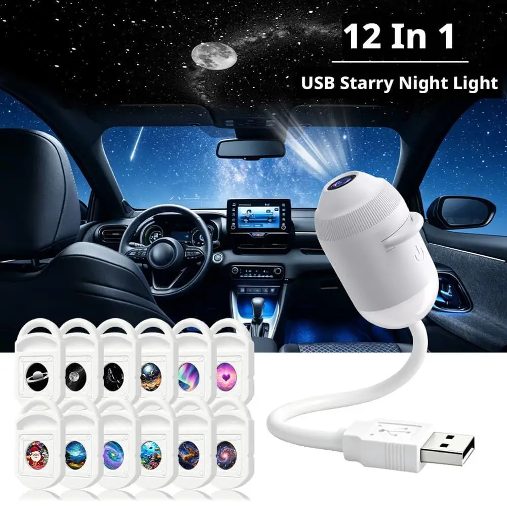 Car Interior Roof Light Projector USB Star Galaxy Projection Ambient Adjustable Starry Sky Ambient Projector Light
