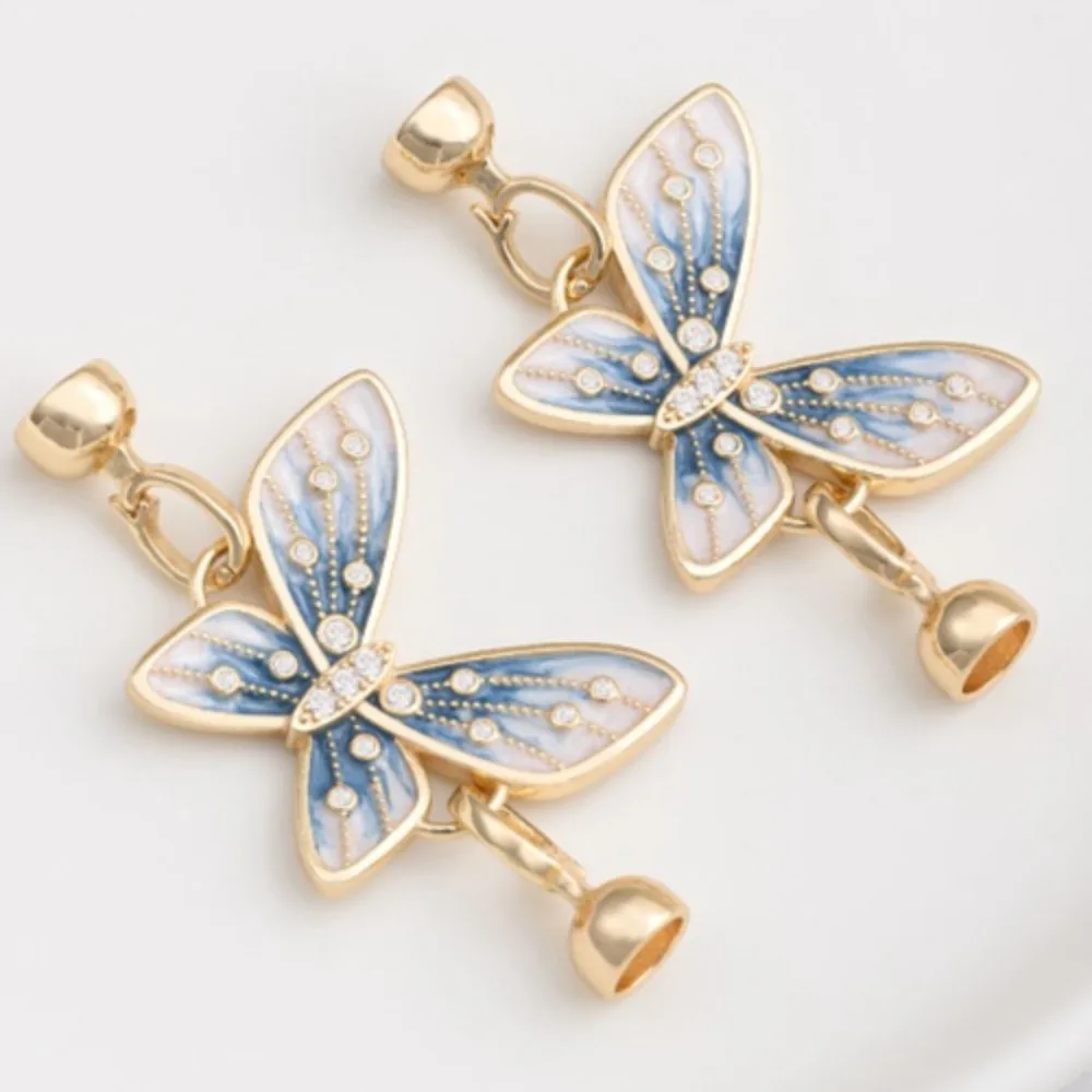 

Медные застежки 14-каратное золотого цвета, капельная бабочка, двойная пряжка, жемчужное ожерелье ручной работы, цепочка для свитера, соединительная пряжка, аксессуар