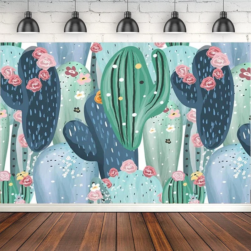 Floral Cactus Photography Backdrop Mexican Fiesta Desert Plants Baby Shower Birthday Portrait Background Poster Photo Studio