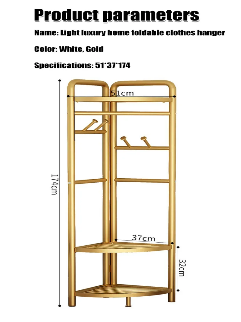 Household bedroom folding corner coat rack rod floorstanding clothes rack room hanging clothes rack