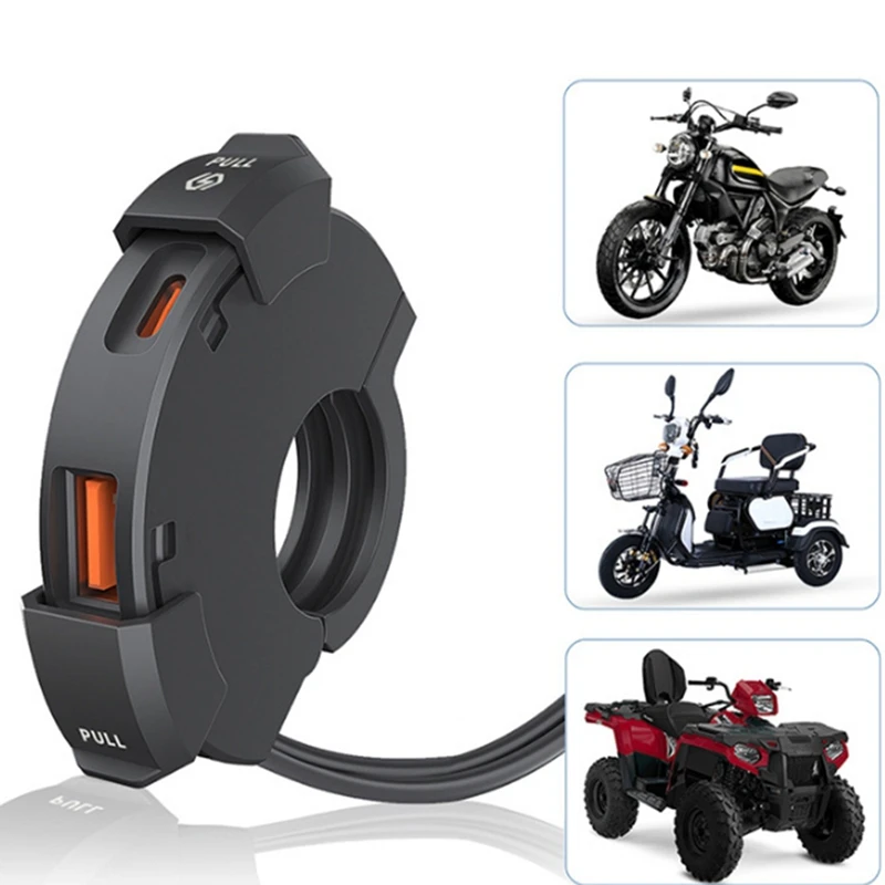 

QC3.0 PD 12-24V Motorcycle USB Type C Charger 30W IP65 Waterproof Handlebar Mounting Bracket Charger For Phone Camera