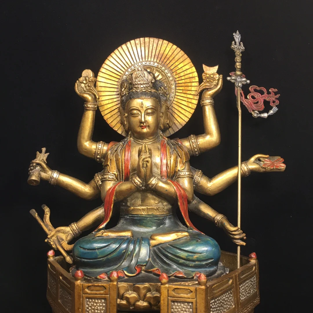 Imitating antique metal Buddha statues Pure copper painted Doumu Yuanjun Length 27CM, width 15.5cm, height 34.5cm, weight 6420g