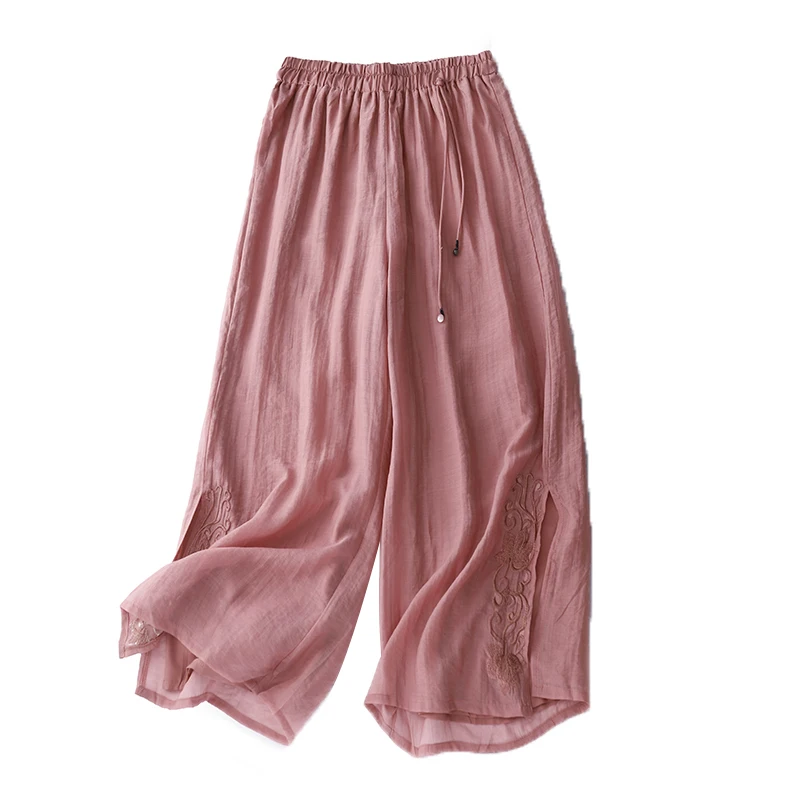 Japanese Sle Wide Leg Pants Summer Thin Double Layer Drifting Long Casual Cotton Linen Skirt Pants High Waist Commute Sle