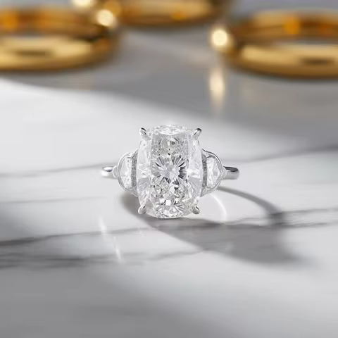 5ct Cushion Cut High Carbon Diamond Ring 100% Real 925 Sterling Silver Engagement Wedding Band Rings for Women Jewelry