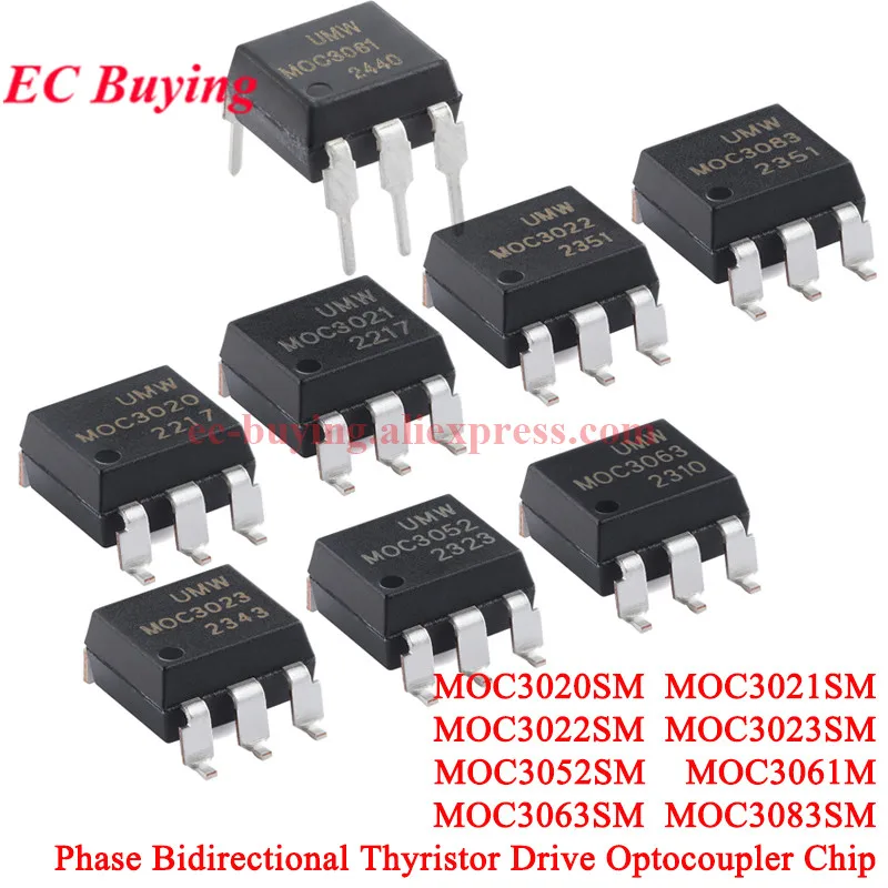 10Pcs MOC3020 MOC3021 MOC3022 MOC3023 MOC3052 MOC3061 MOC3063 MOC3083 Phase Bidirectional Thyristor Drive Optocoupler Chip IC