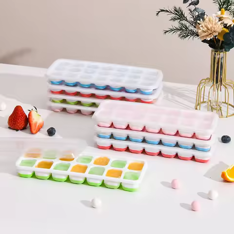 Silicone Ice Cube Tray With Lid 14 Square Cavity Easy Flexible Mold For Whiskey Cocktail Summer Drinks Kitchen Bar Ice Cube Mold