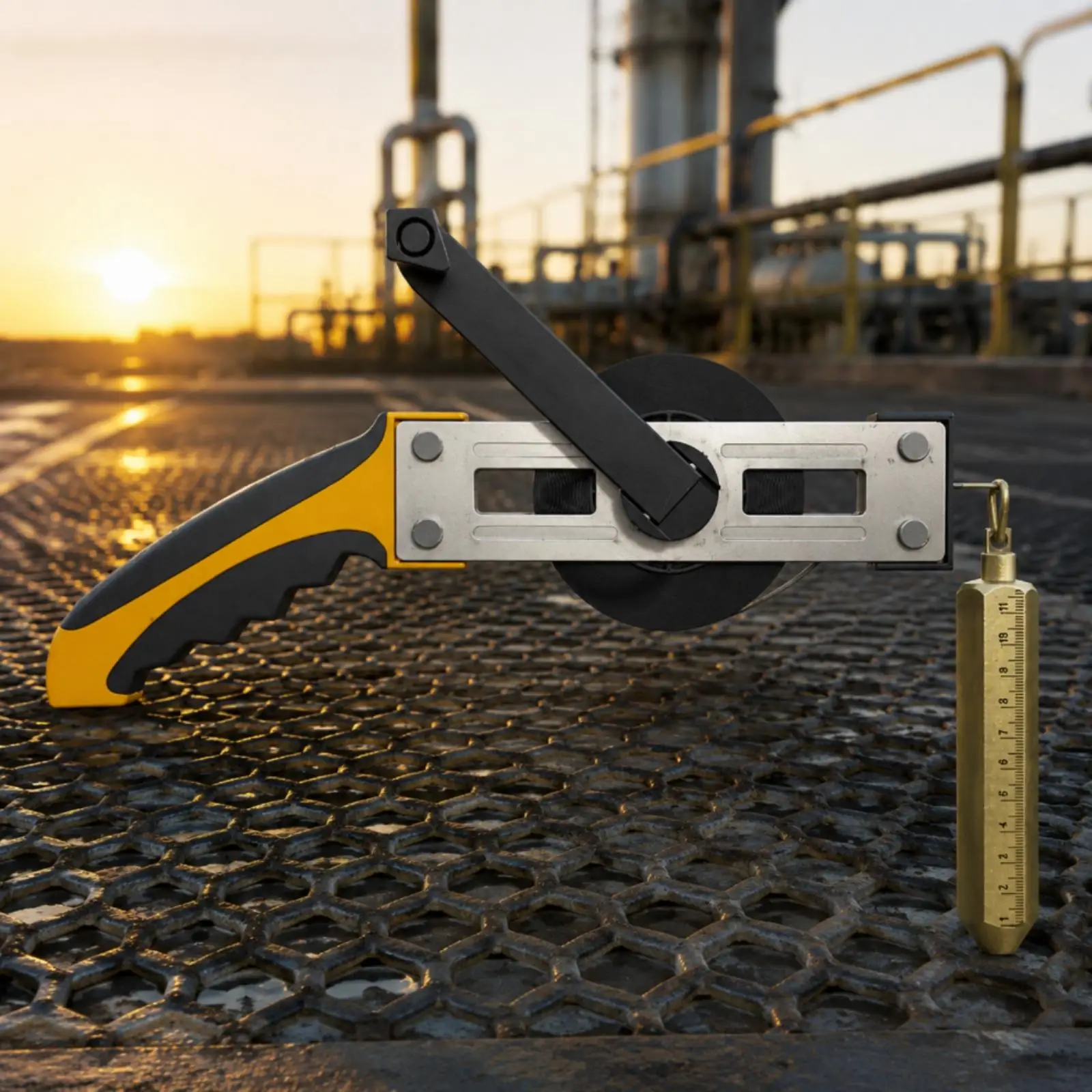 Oil Level Measuring Strip with Plumb Bob Black Carbon Steel Frame and Rubber Coated Grip for Deep Well Depth Assessment Tool