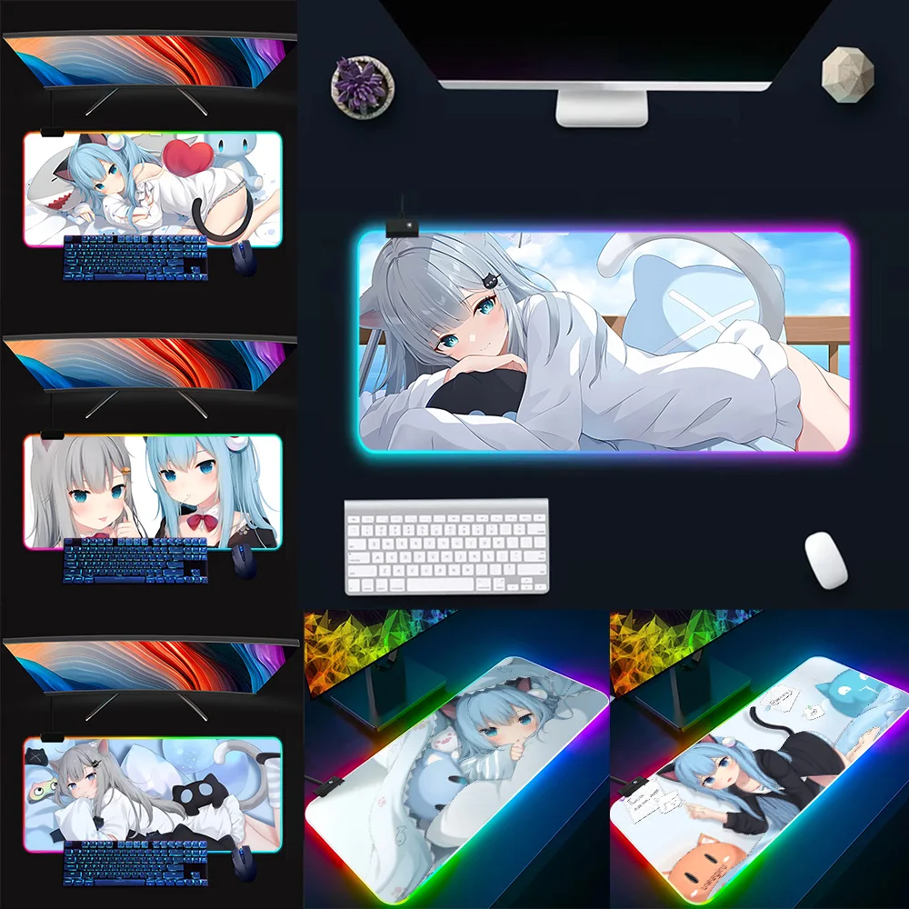 Cartoon Cute Nekoha Shizuku RGB Pc Gamer Keyboard Mouse Pad Mousepad LED Glowing Mouse Mats Rubber Gaming Computer Mausepad