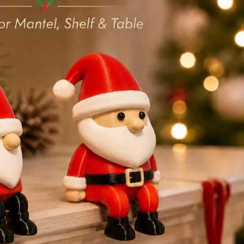 2Pcs Cute Sitting Christmas Decoration Christmas Santa Claus Figurines For Shelf Mantel Table Desk Home Office Holiday Decor