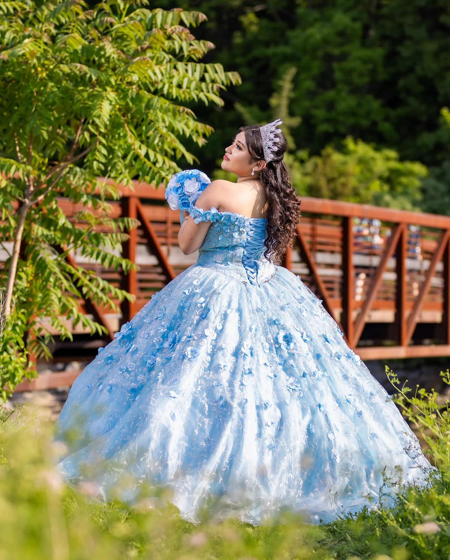 Vestidos de quinceañera con flores azules claros, Apliques de encaje sin hombros, 3D vestido de baile, vestidos de graduación, 16, 18