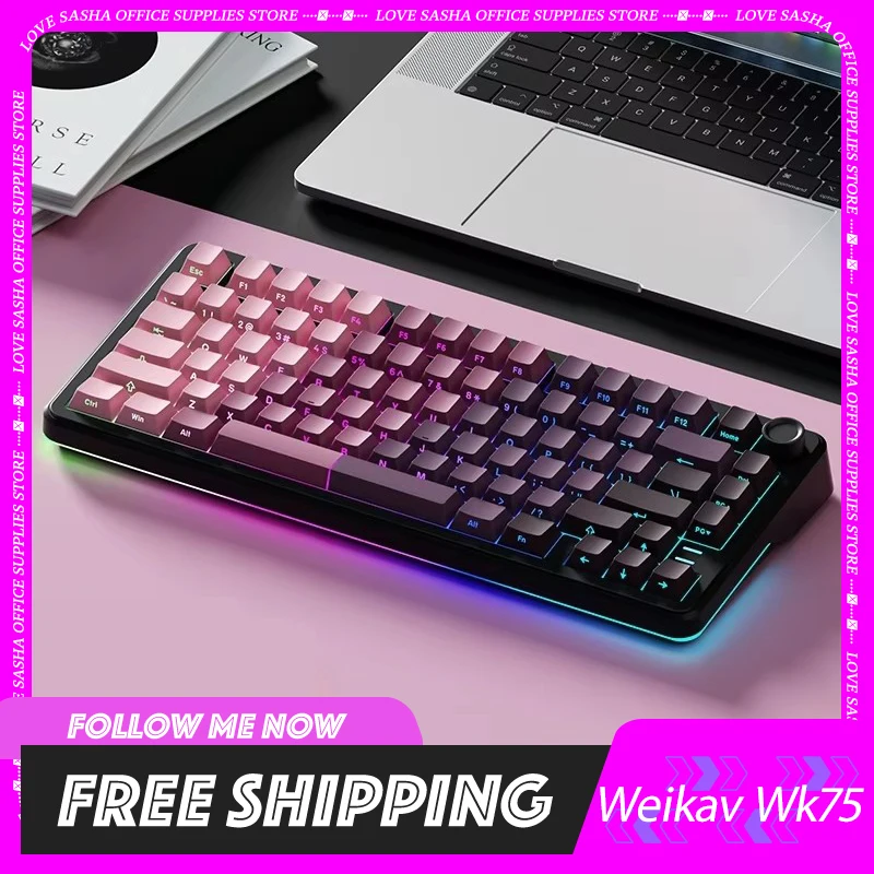 Weikav Wk75 Mechanical Keyboard Wireless Tri Mode Custom Hot Swap Rgb With Screen Esport Gamer Keyboard For Pc Accessory Gift ﻿