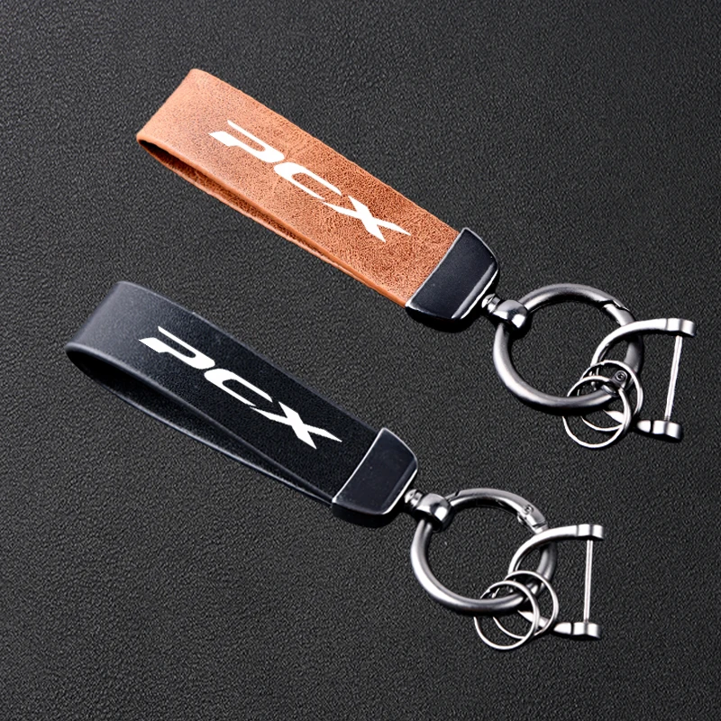 For HONDA PCX 125 150 160 PCX125 PCX150 PCX160 Accessories High-Grade Motorcycle Leather Keychain Metal Keyring Accessories