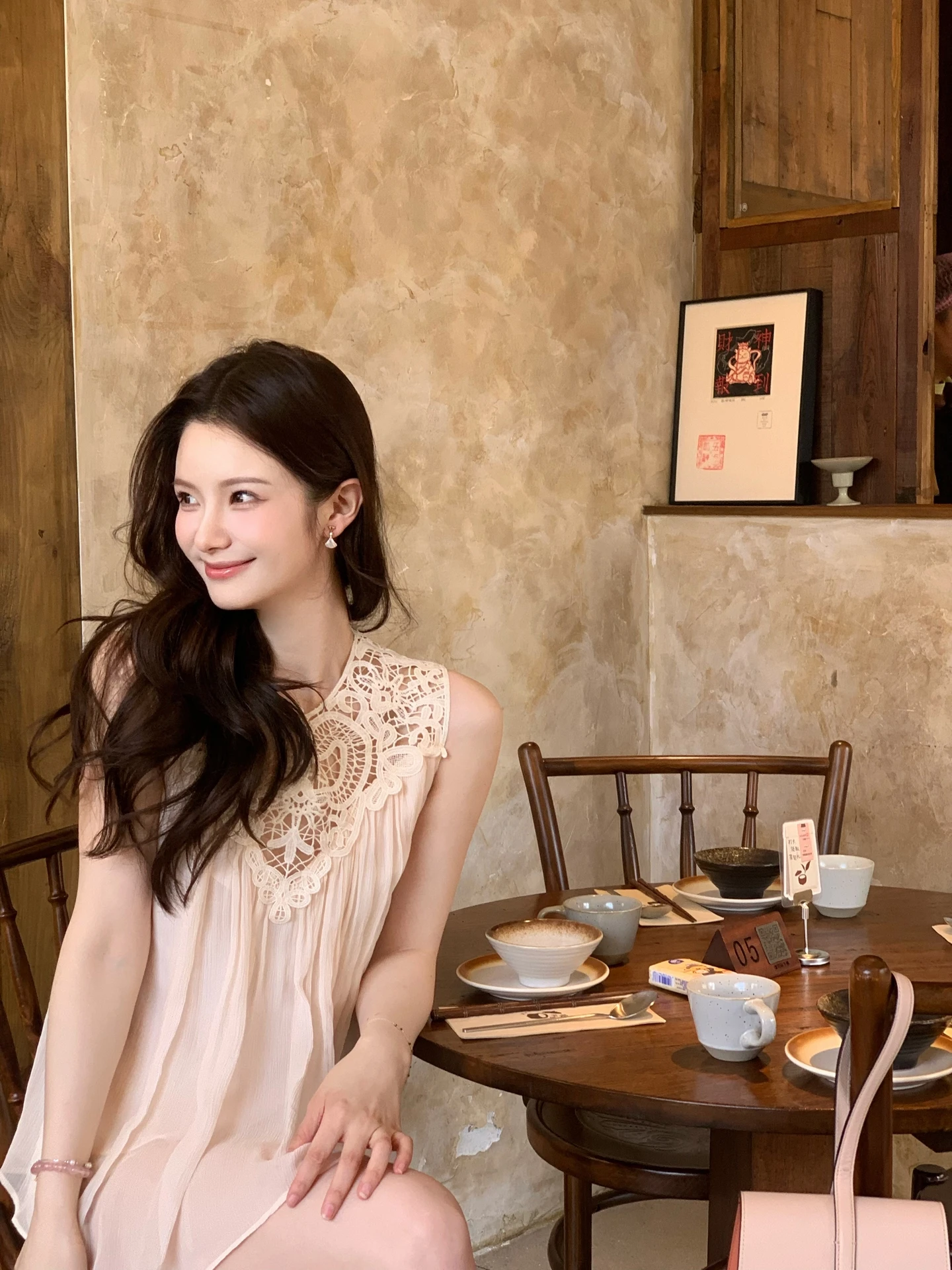 

Wcouture Original Moonlight Sonata Silk Dyed Lace Splicing Sleeveless Vest Elegant Style Straight Cut Hollow out Short Length