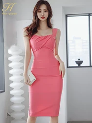 H Han Queen 2024 Summer Dresses For Women Elegant Chic Bodycon Pencil Party Dress Office Casual Vestidos Women's Luxury Clothing