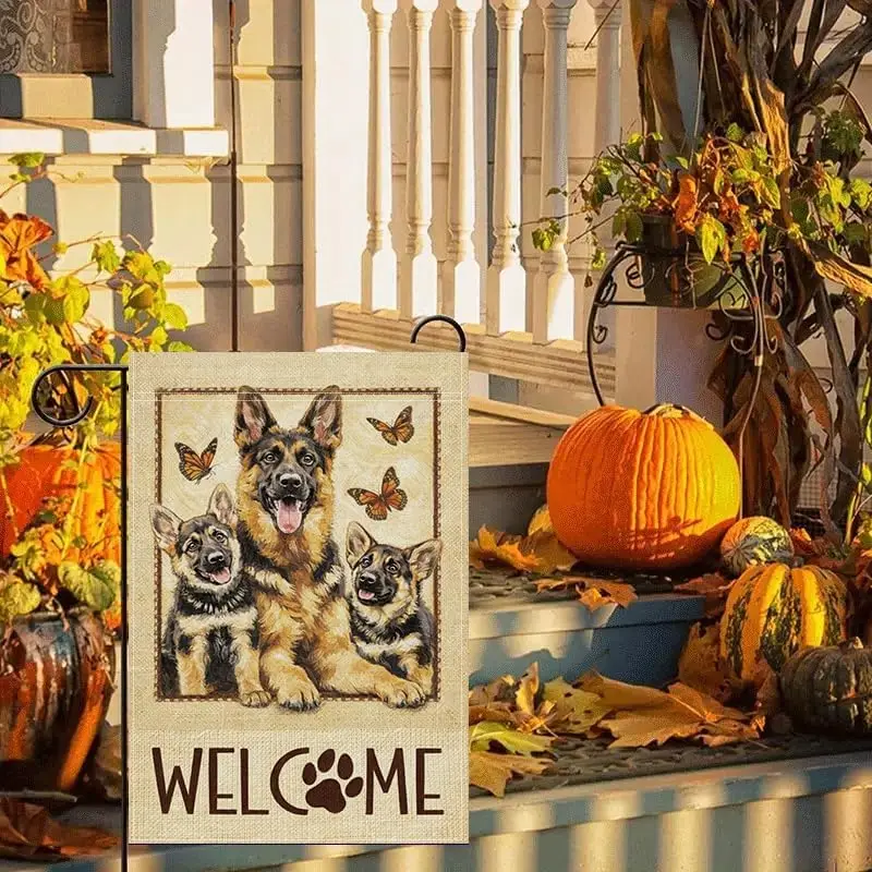 Garden Flag 12x18 Inch, German Shepherd Welcome Garden Flag, Double Sided Dog Lover Outdoor Flag with Butterfly Design, Seas kkz