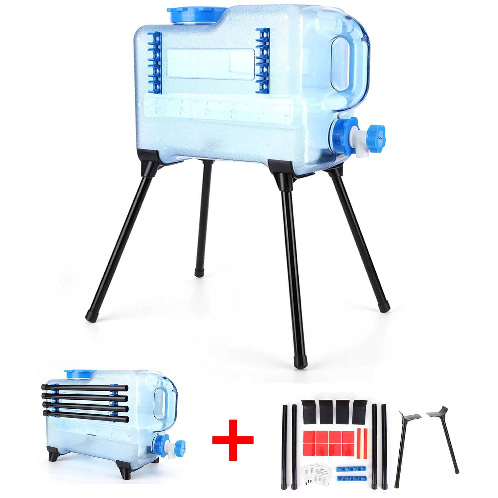 Car Water Bucket 12L Outdoor Camping Water Bin Large Capacity Portable Water Container with Detachable Rack  No Leakage