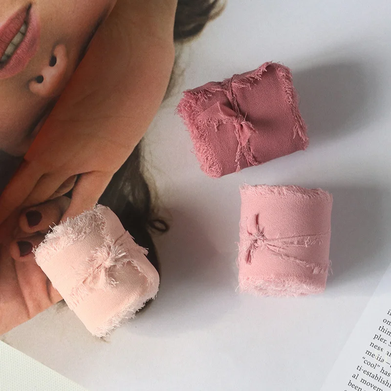 Handgefertigtes Chiffon-Seidenband mit ausgefranstem Rand für Partys, DIY-Dekoration und Geschenke, Hochzeitseinladungen