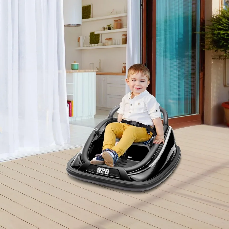 Auto paraurti per bambini 12V con telecomando, 360 °   Giocattolo elettrico per bambini con rotazione, motore gemellare, luci LED colorate, 3 canzoni,