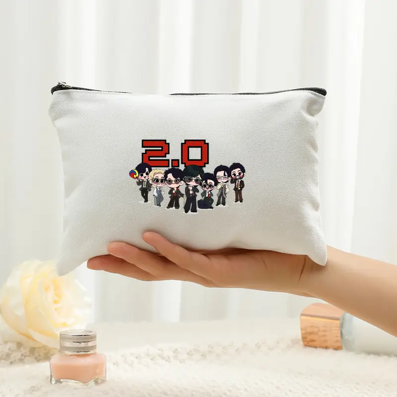 Arirang 2.0 World Tour 2026 Canvas White Makeup Bag with Zipper Spacious Storage Pouch Travel Ideal Holiday Bags Kpop Fan Gift