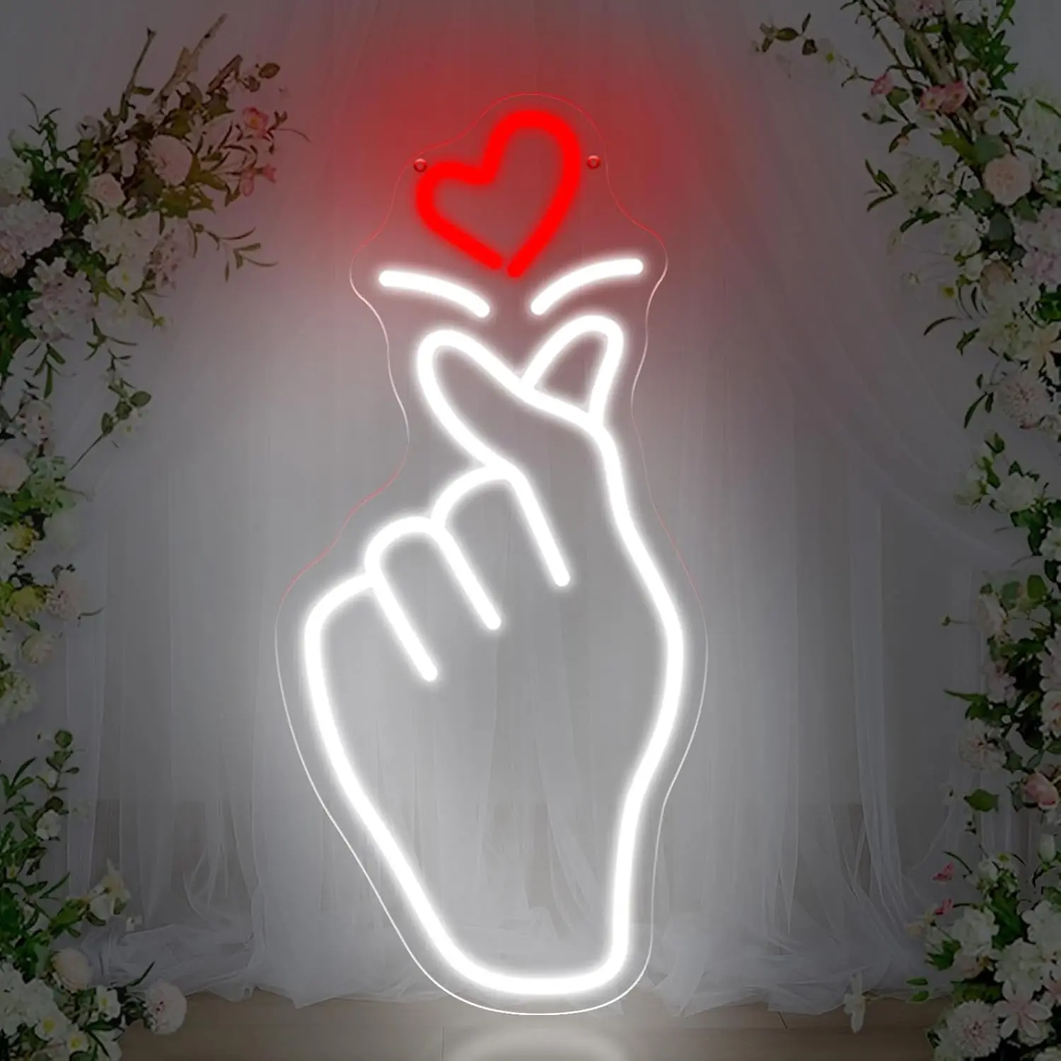 

﻿ Romantic Hand Heart Gesture Neon Sign USB Powered Handmade LED Neon Light for Valentines Day Wedding Party Bedroom Decoration