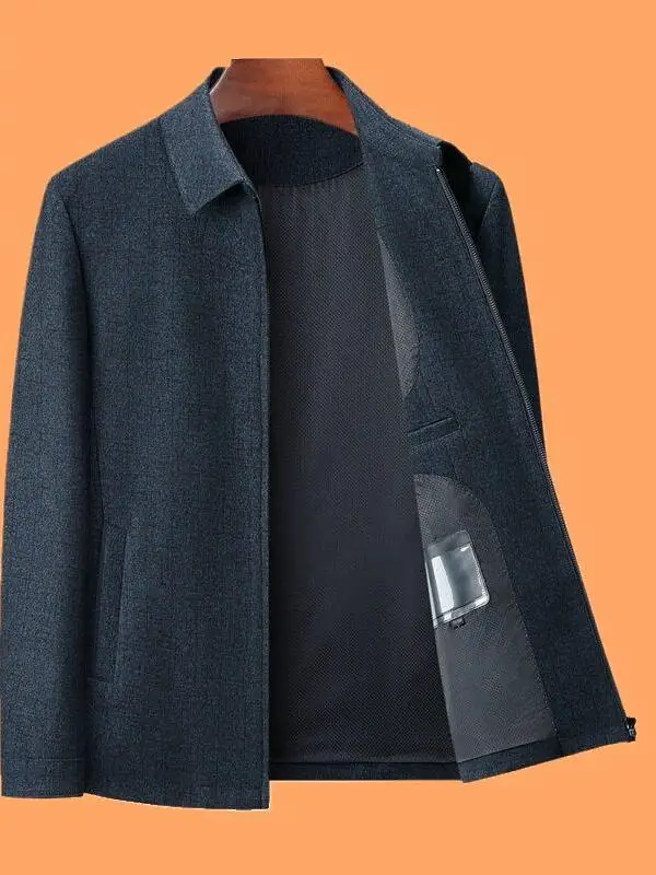 

Новая осенне-зимняя мужская шерстяная куртка с отложным воротником, повседневное пальто для отцов, деловая одежда для отдыха, с вышивкой, не требующая глажки, верхняя одежда