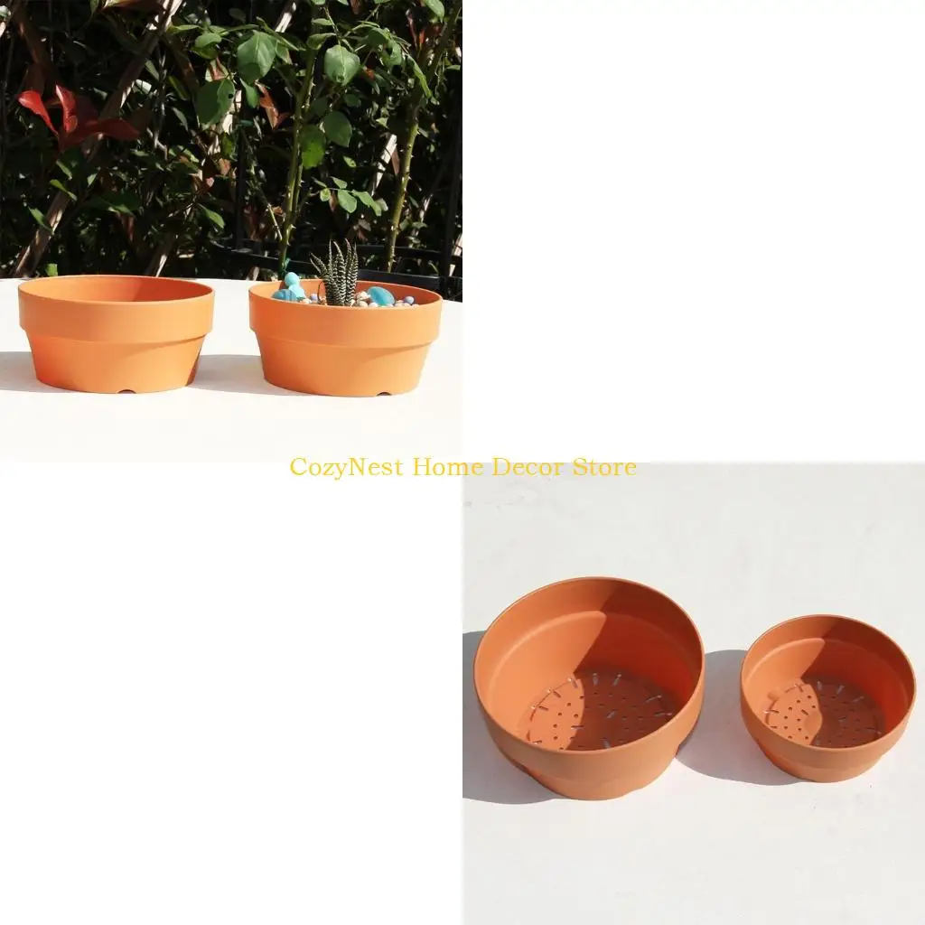 92MF Gardening Supplies Imitation Terracotta Pot/Tray for Plants Flower Bonsai Cactus Round Plant Pot/Tray with Drainage Hole
