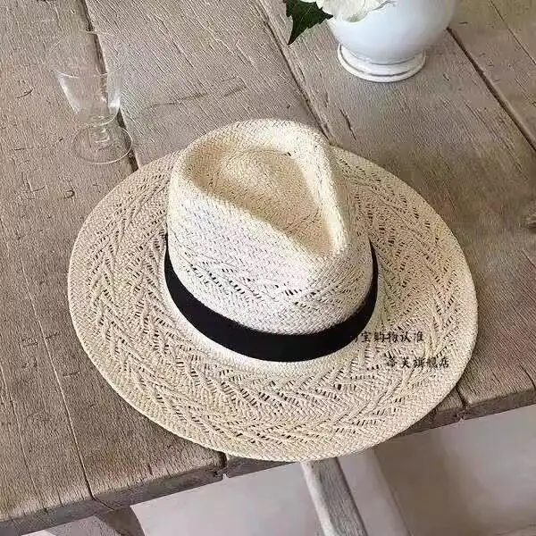 Casual Handwoven Widebrim Flattop Straw Hat Women's Outdoor Sun Protection Fashionable SpringSummer Hat Breathable Unadjustable